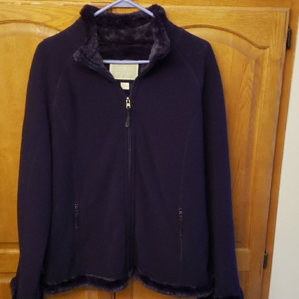 GreenTea Women's Dark Purple Zip-Front Coat with Faux Fur Trim